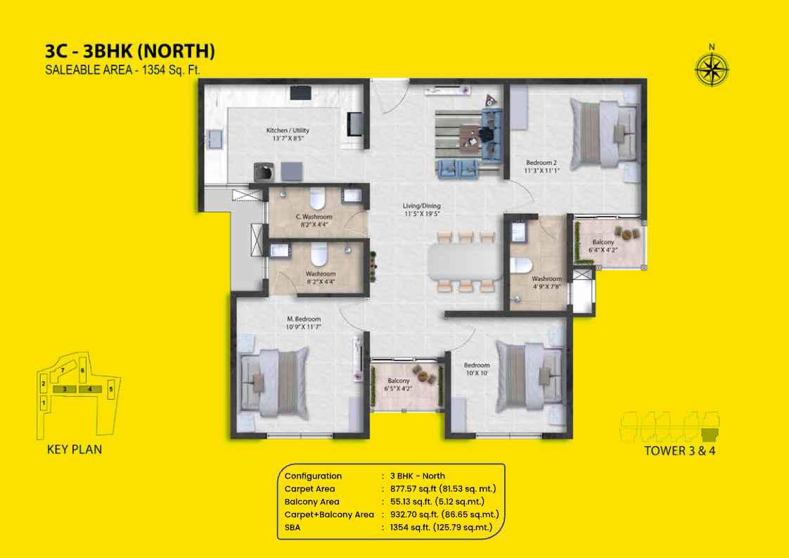 3 BHK Floor Plan 3